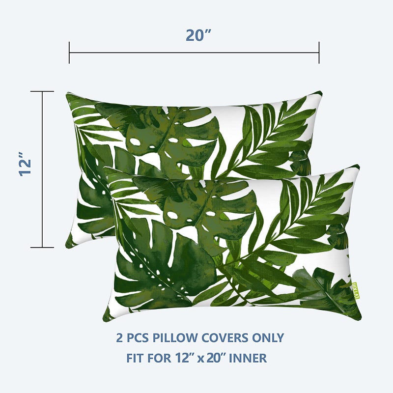 LVTXIII Outdoor/Indoor Lumbar Pillow Case Covers ONLY  12  x 20  Patio Garden Decorative Lumbar Pillow Covers Pack of 2 for Outdoor Home Patio Furniture Use - Palm Green - Image 2